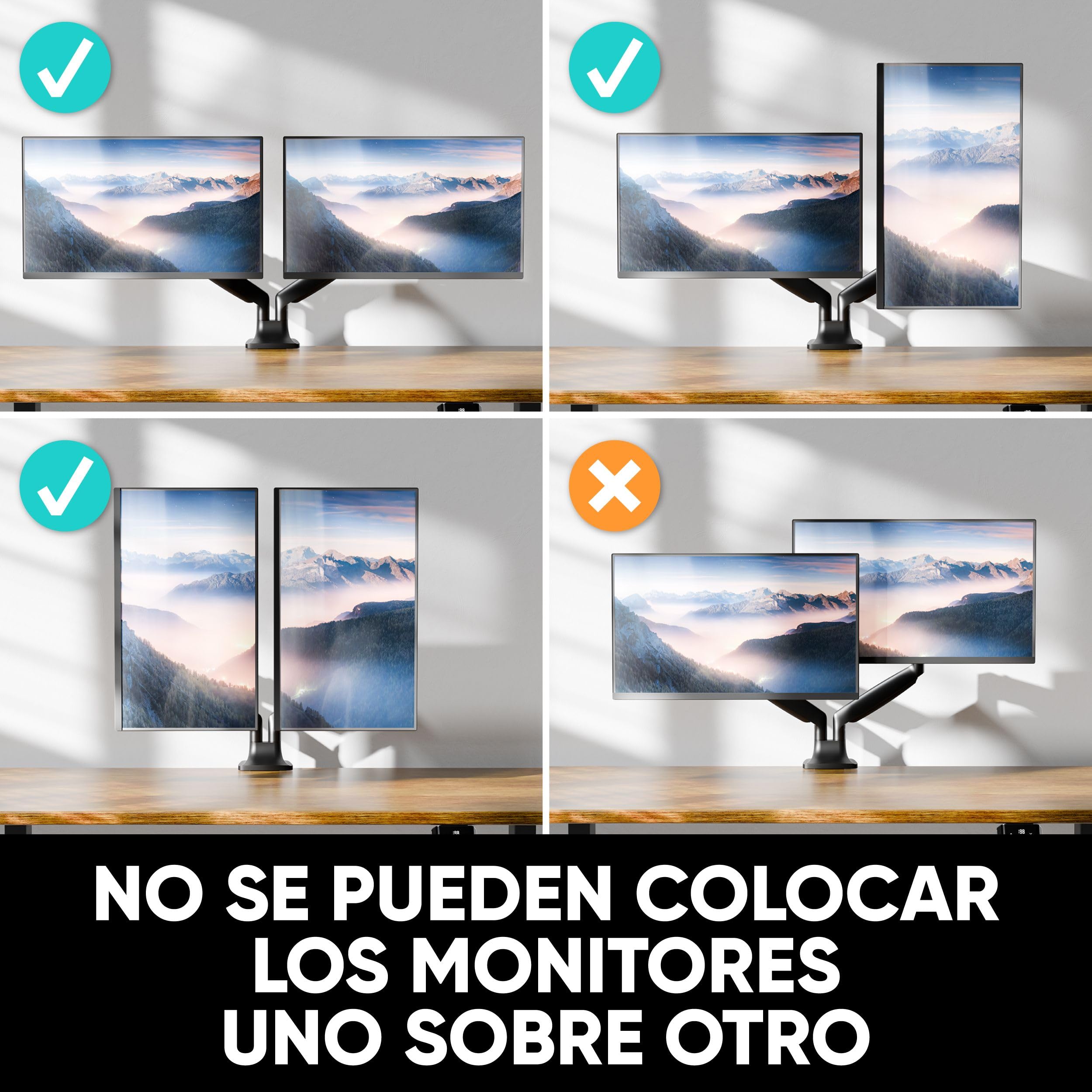 ONKRON Soporte Monitor Doble 13-32 pulgadas, Carga Total hasta 18 kg, VESA 75x75-100x100, Brazo Monitor Doble Articulado, Ajustable, Giratorio e Inclinable, Soporte 2 Monitores Escritorio Negro G200-B