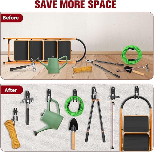 Miniatura 7 de NinBase Ganchos de almacenamiento de garaje, paquete de 12 ganchos pequeños de acero resistente en forma de J, sistema de almacenamiento montado en