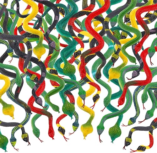 100 serpientes de plástico grandes surtidas de 14 pulgadas a granel, serpientes realistas de bosque lluvioso, juguete de serpiente falsa, juguete de