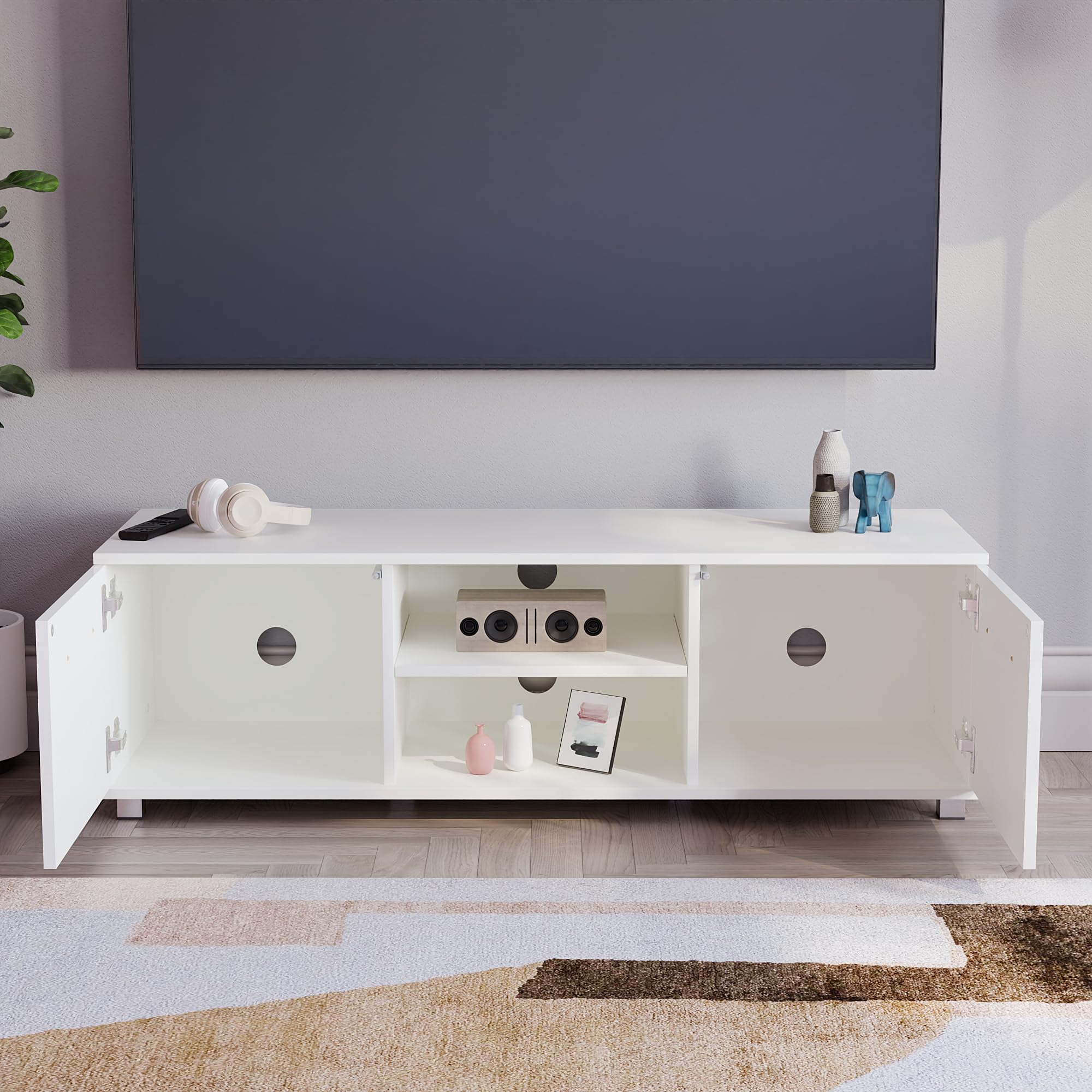 Vida Designs Cosmo Mobiletto per TV a 2 Ante in Pannello di Fibra a Media Densità, Colore: Bianco, 120 cm, 120 cm No LED Lights