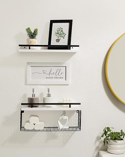 Miniatura 5 de Estantes flotantes con letrero de decoración de baño, cesta de almacenamiento de papel higiénico de granja de madera, juego de 3, estante flotante