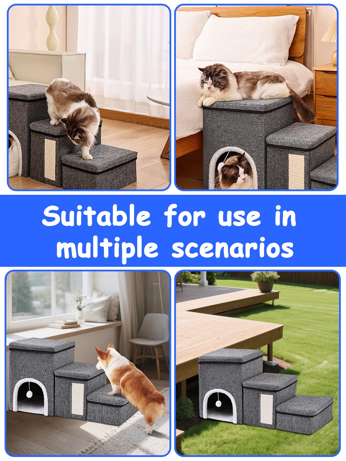 Haustiertreppe Für Katzen – 3-stufige, Graue Treppe Für Betten & Sofas, Rutschfest & Pflegeleicht