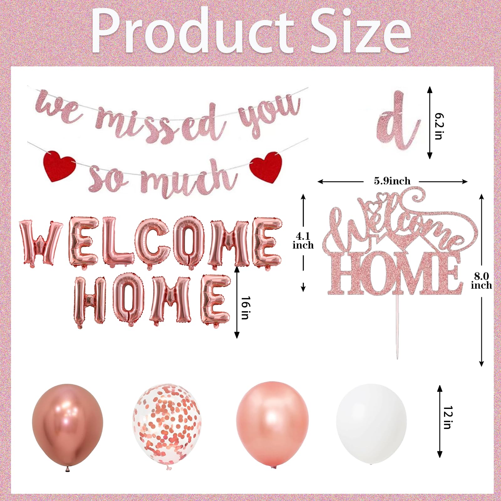 Welcome Home Decoration Set - "We Missed You" Banner, Foil Balloon & Latex Balloons for Baby Shower Party Decorations (Rose Gold) - Image 3