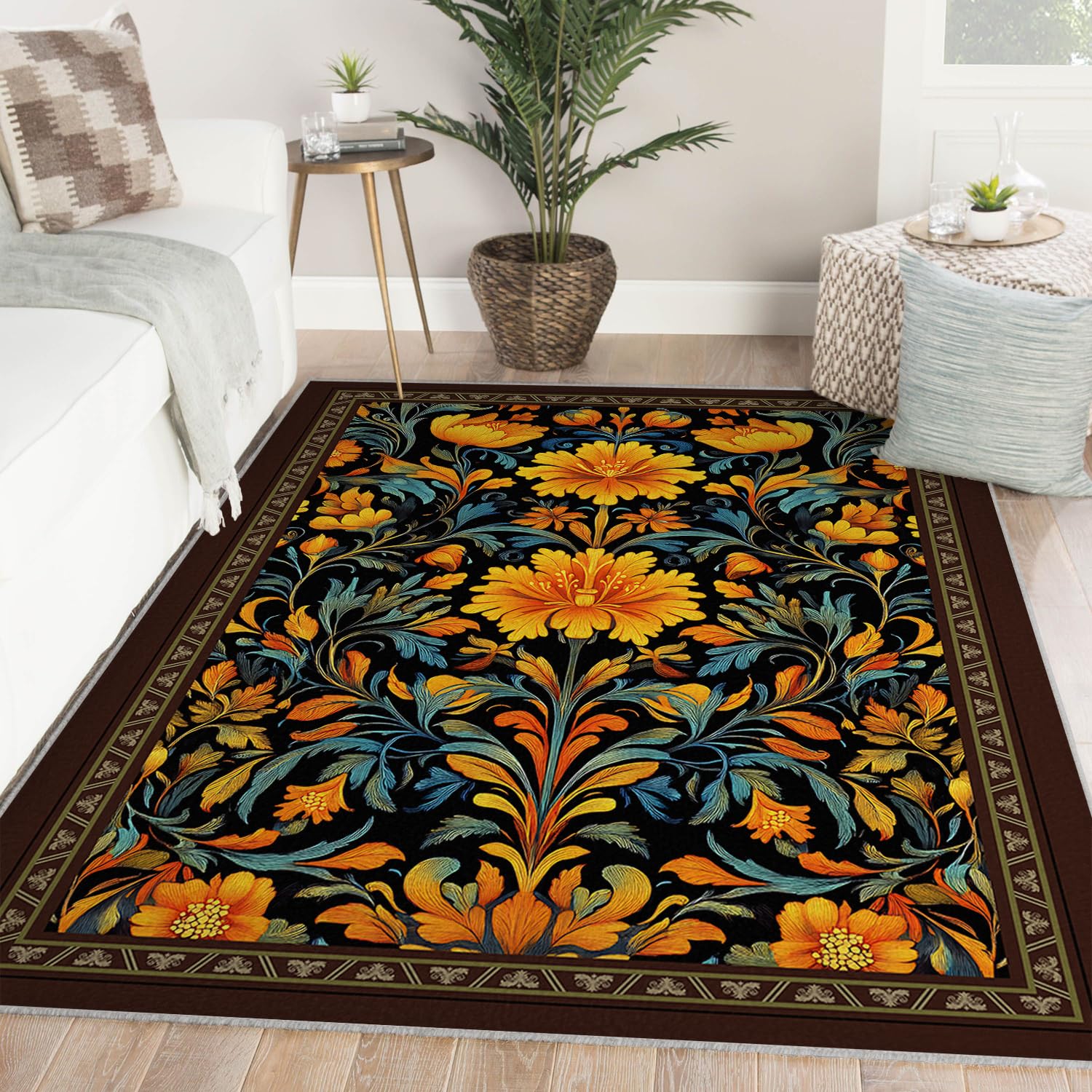 Tappeti botanici colorati 120x180cm lavabili in lavatrice per soggiorno camera da letto nursery stampe floreali nere gialle e blu pavimento interno