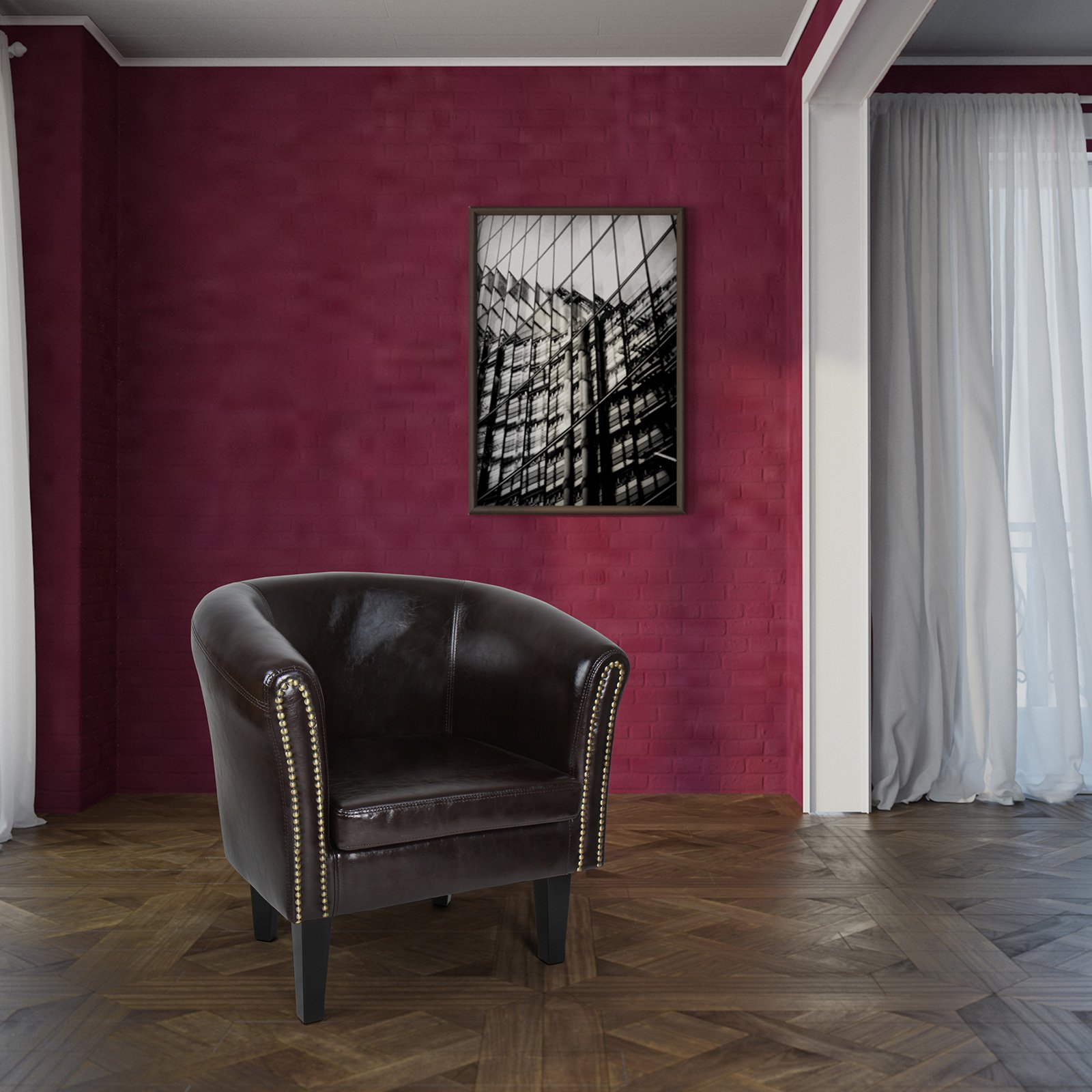 Miadomodo® Fauteuil Chesterfield - Lot de 1 ou 2, en Simili Cuir et Bois, avec Éléments Décoratifs en Cuivre, 58 x 71 x 70 cm, Couleur au Choix - Chaise, Meuble de Salon (Lot de 1,Marron)