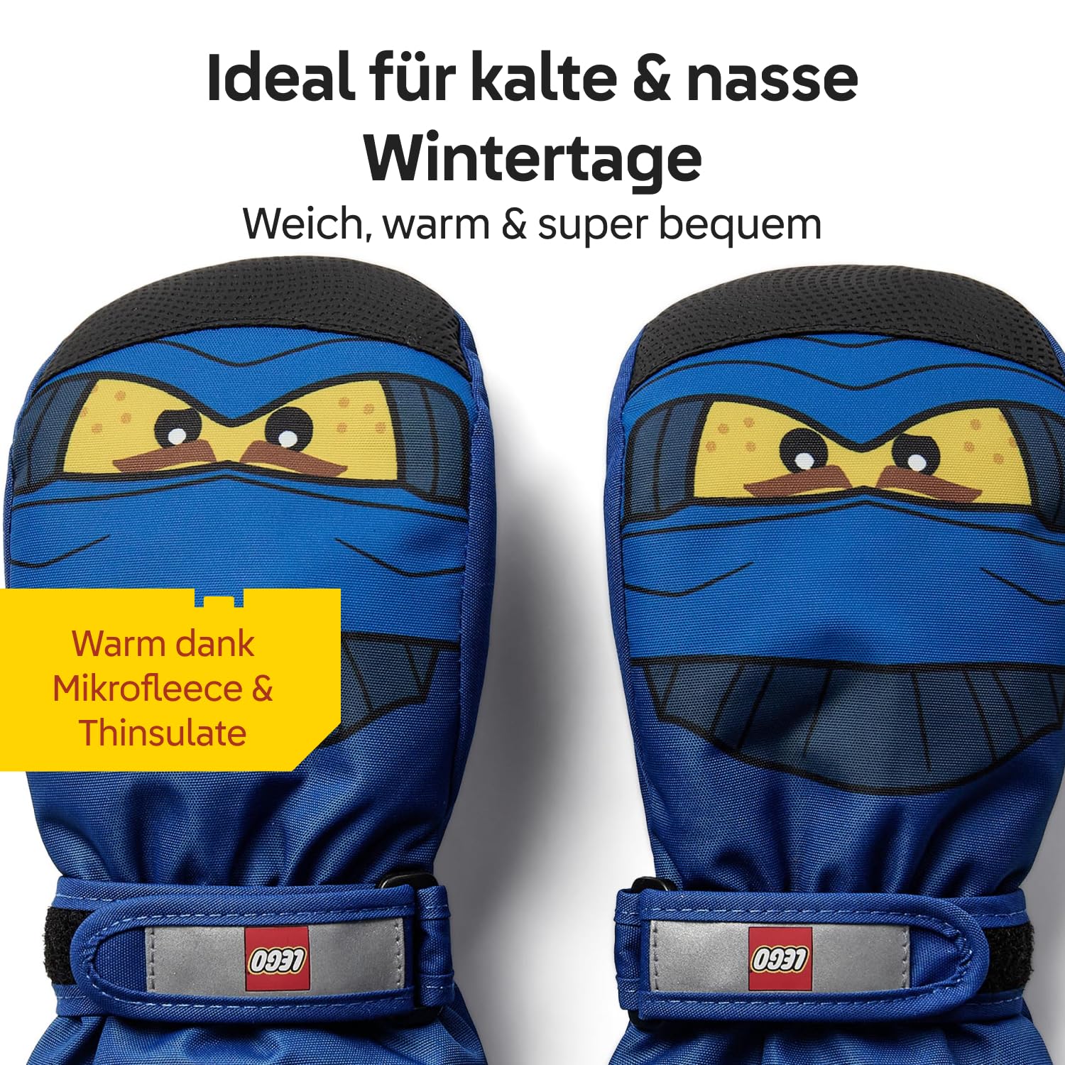 Kabooki LEGO® NINJAGO® Winterfäustlinge für Jungen und mädchen - Wasserdicht & Winddicht mit Thinsulate-Isolierung | Anti-Rutsch-Grip, Sicherheitsschnalle & 3M Reflektoren
