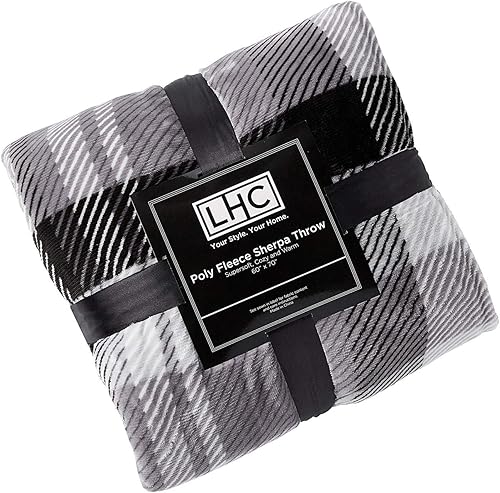 Miniatura 4 de Lavish Home Manta  Manta de felpa tejida de poliéster Sherpa a cuadros  transpirable y lavable a máquina en color fantasma