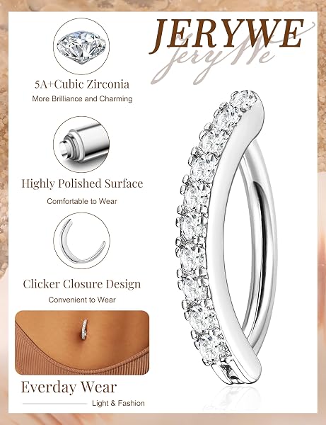 JeryWe Piercing Ombelico,14G Ombelico Piercing Acciaio Chirurgico,Argento Oro Piercing Ombelico Anallergico, CZ Opale Clicker Ombelico Anello Set 10/12mm - 4