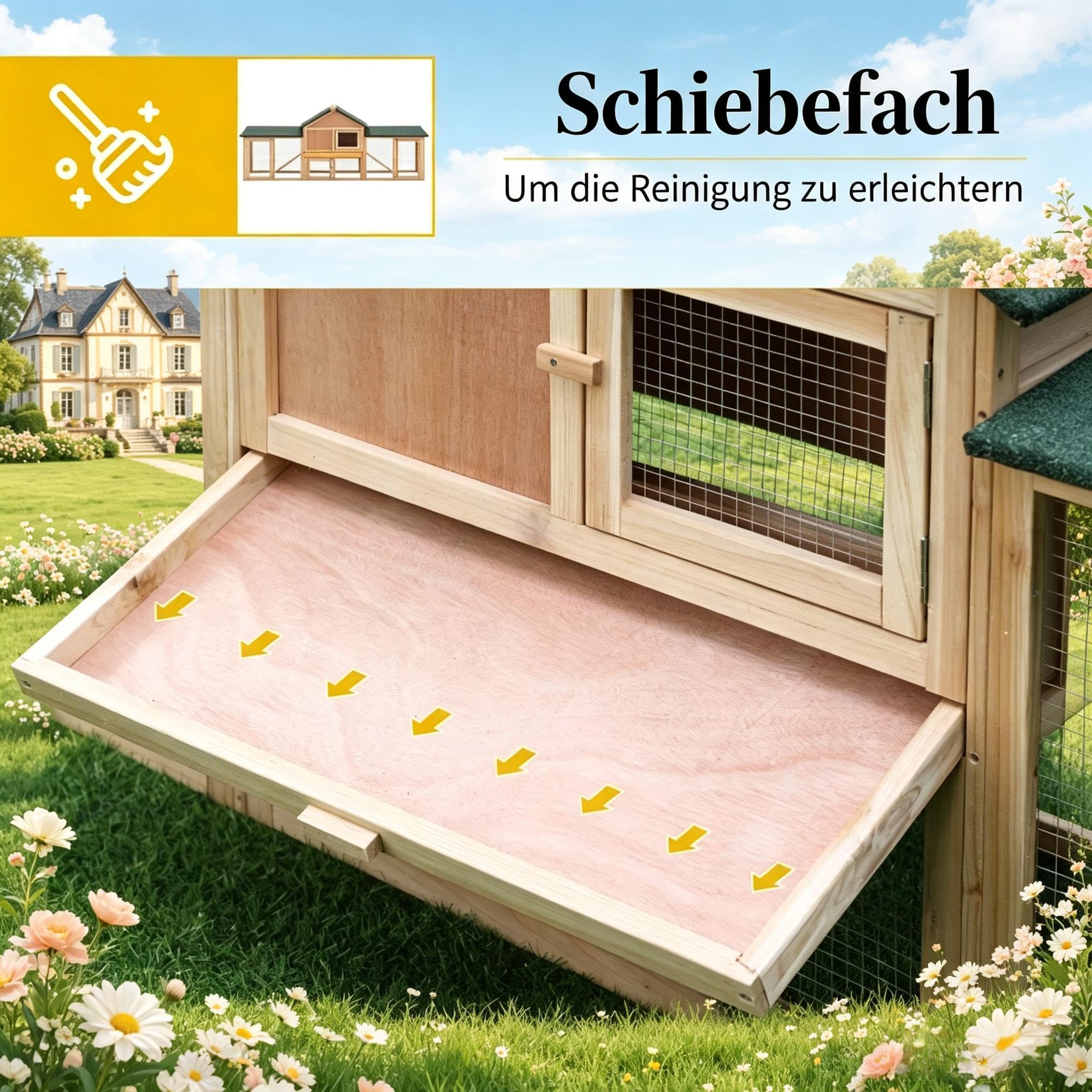 Gran Cabaña De Conejo Al Aire Libre Con Techo De Asfalto, Cajón Deslizante Y 2 Patios De Juego, Jaula Para Mascotas Para Conejos