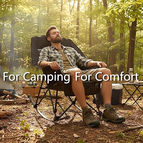 Miniatura 3 de Mecedora de gran tamaño para campamento, resistente, XL para adultos al aire libre, silla mecedora plegable acolchada con respaldo alto, grande y
