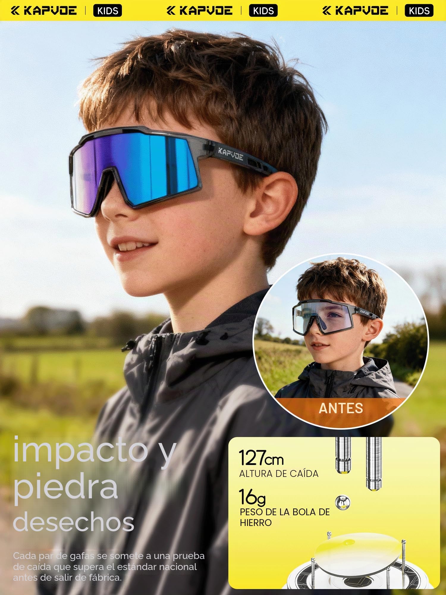 KAPVOE Gafas de Béisbol para Niños K9031 | Montura TR90, almohadilla nasal ajustable para béisbol y sóftbol.