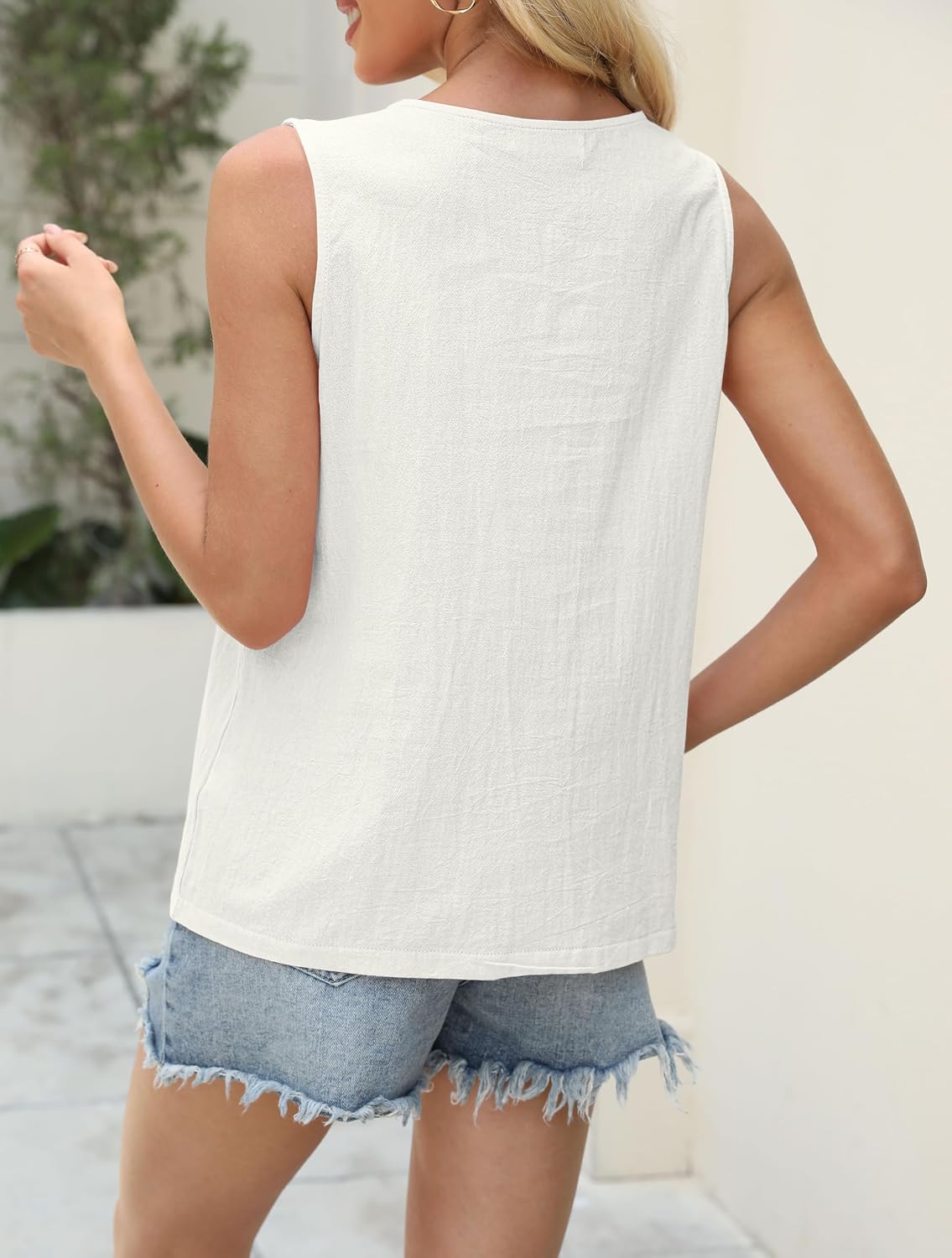Womens Cotton Linen Tank Tops V Neck Casual Cami Sleeveless Blouses Basic Shirt Summer Clothes Fashion Outfits