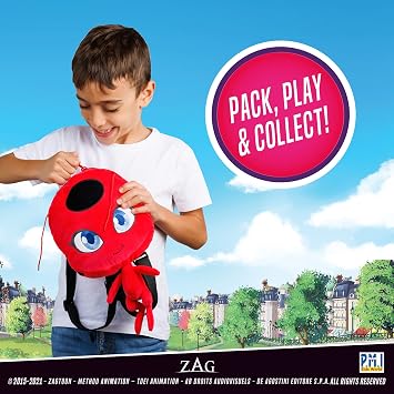 P.M.I. Miraculous Ladybug Plush School Backpack| One of Two 12-Inch-Tall Collectibles | Miraculous Ladybug Toys and Playable Plush Backpacks | Tikki| Miraculous Ladybug Kids Toys | Licensed Plush