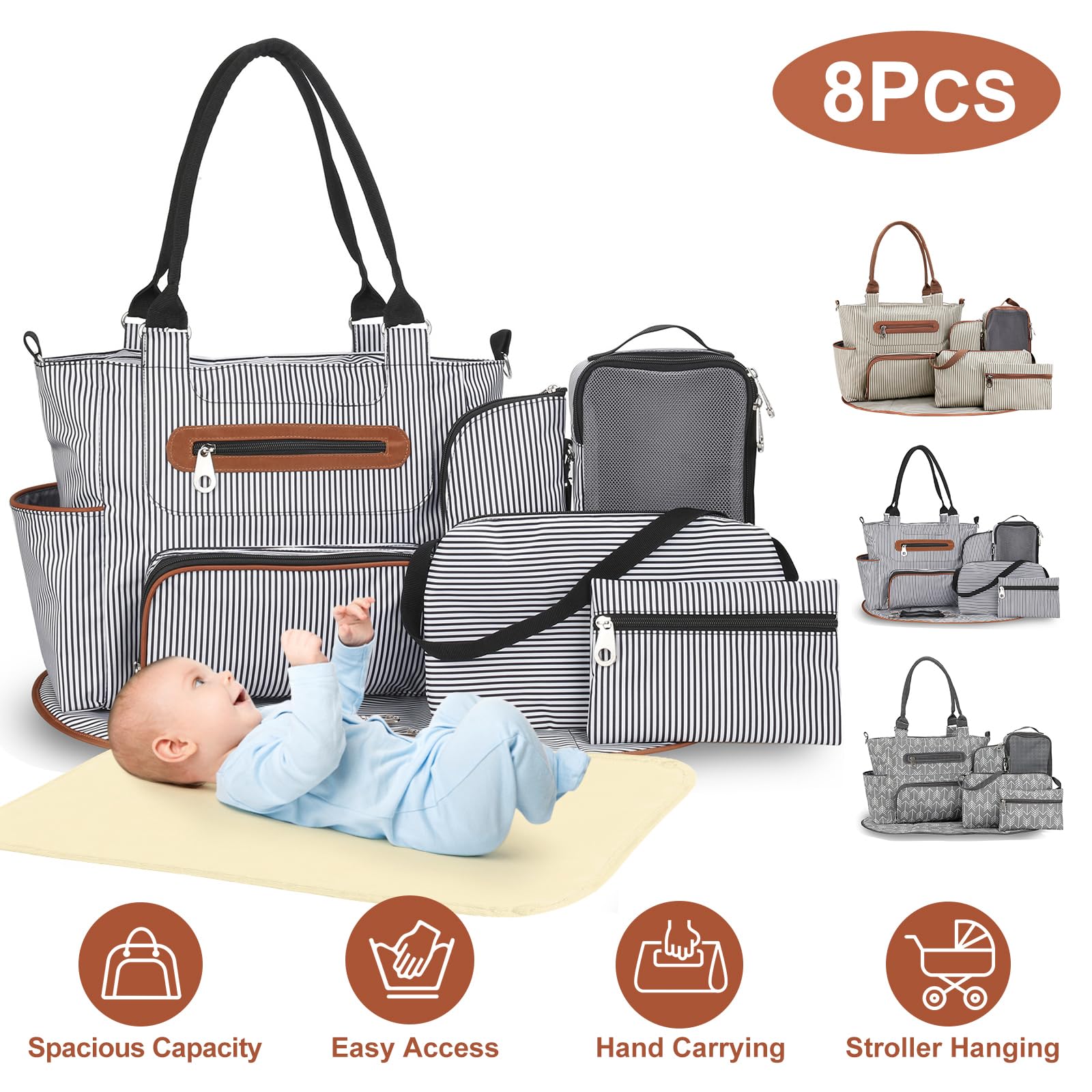 Juego de 8 bolsas de pañales para bebé, para mamá, papá, mamá, bolsas multifuncionales para cambiar pañales