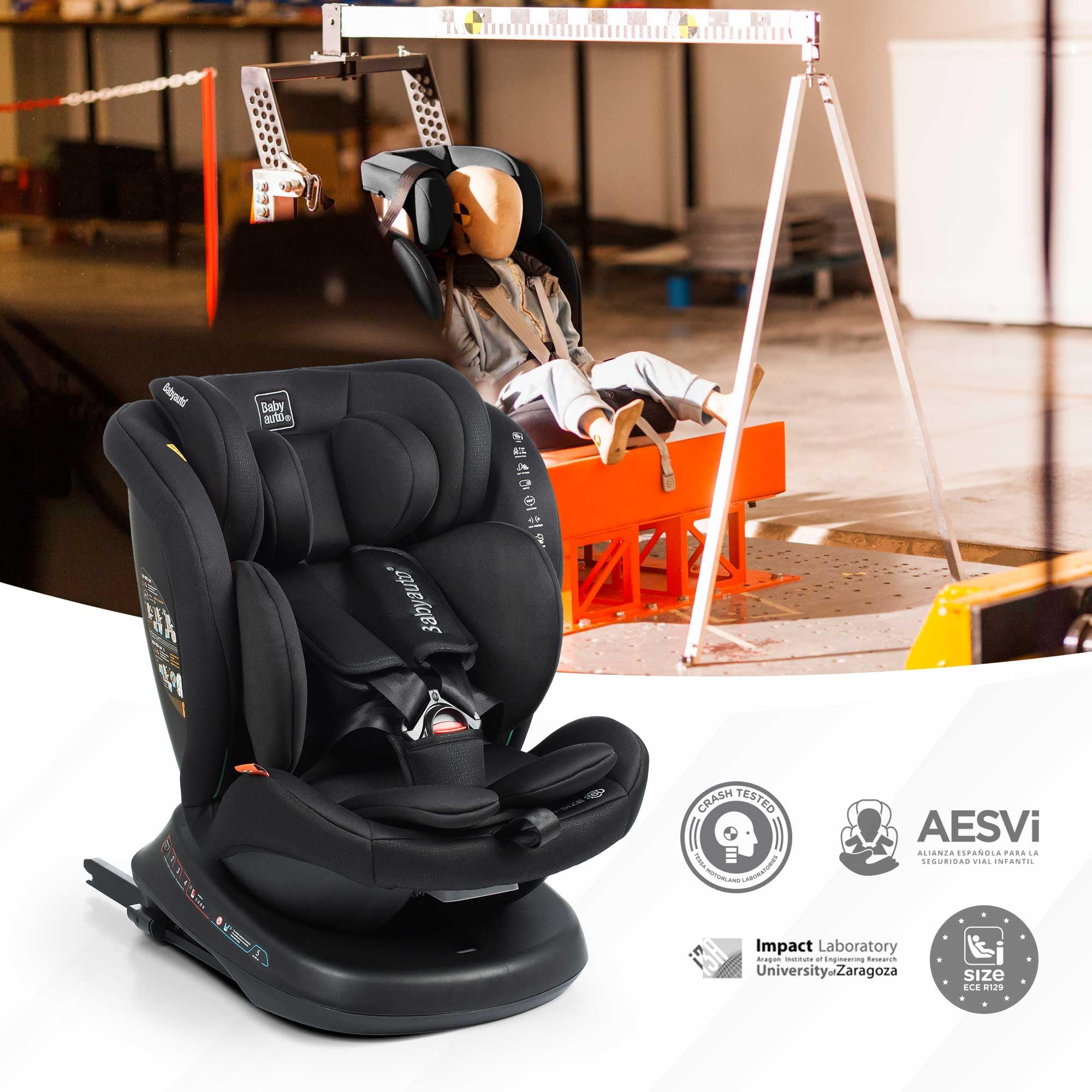 Seggiolino auto - BABYAUTO - RODIA - Gruppo 0/1/2/3 - 40 / 150 cm - I-Size Plus - Isofix - Girevole - Reclinabile - Riduttore - Grigio