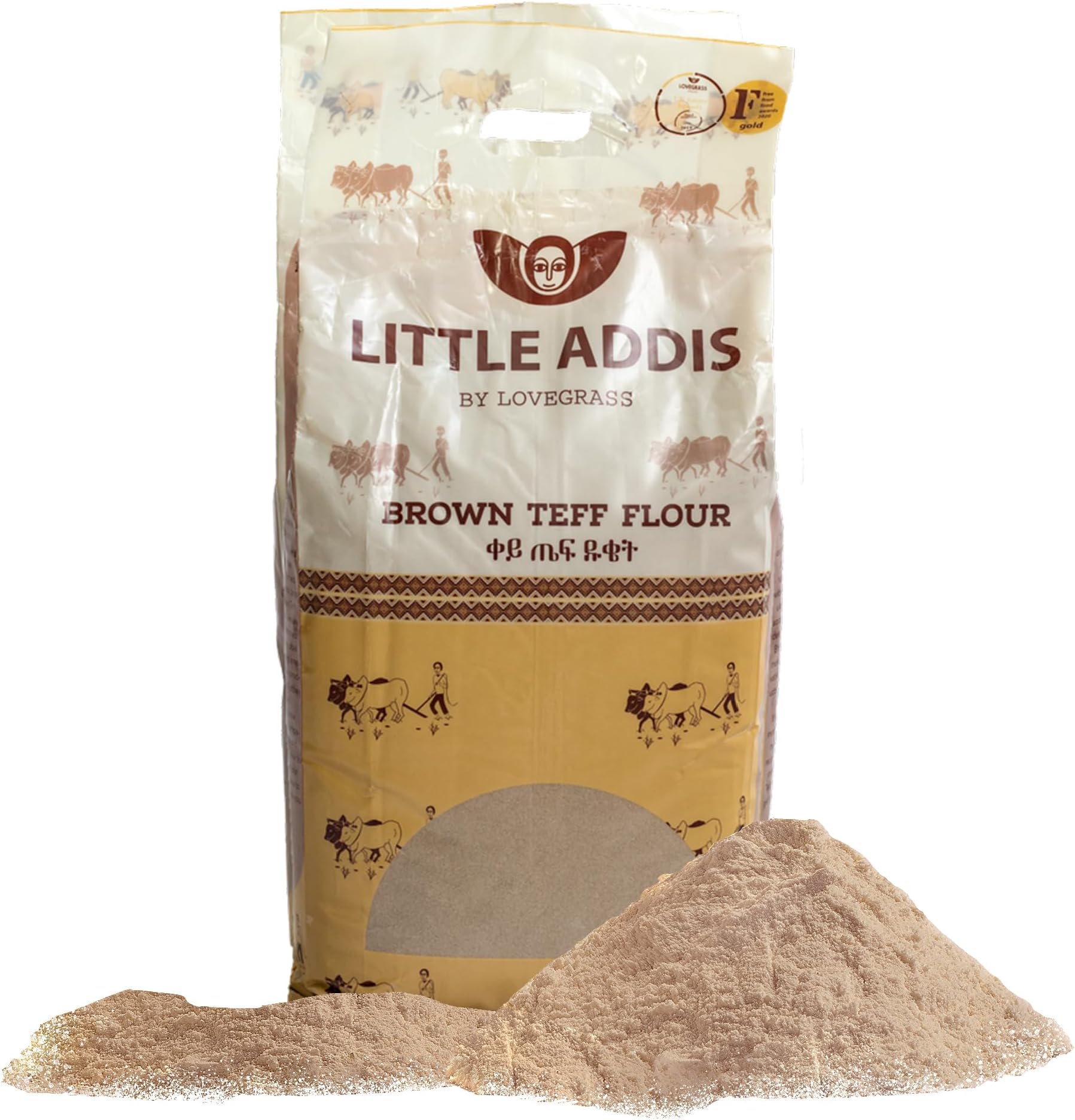 Lovegrass Ethiopia Little Addis | Habesha Brown Teff Flour 5kg | Gluten Free | Vegan, High Protein, Vitamins & Minerals | Great for Baking Including the Traditional Injera Flatbread