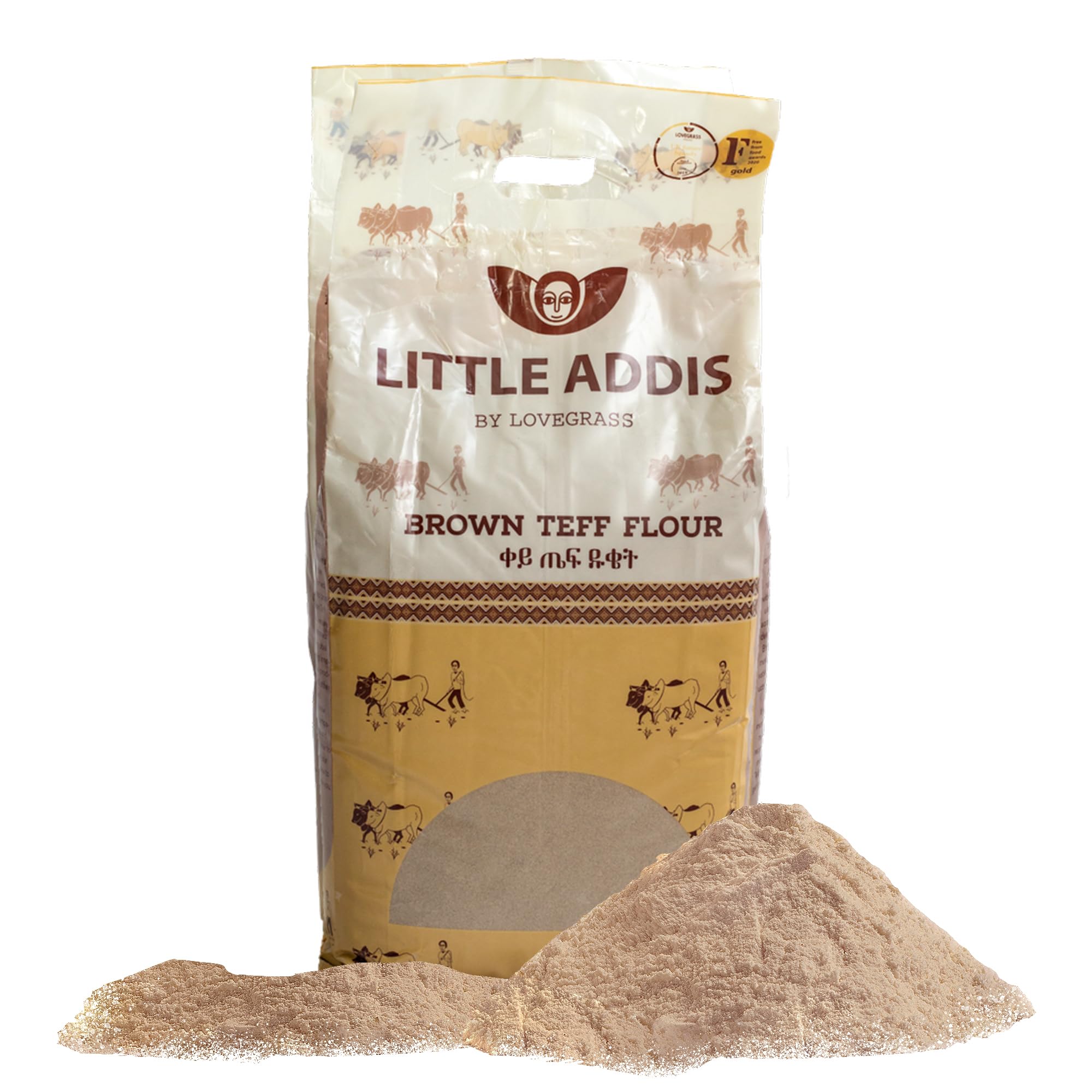 Lovegrass Ethiopia Little Addis | Habesha Brown Teff Flour 5kg | Gluten Free | Vegan, High Protein, Vitamins & Minerals | Great for Baking Including the Traditional Injera Flatbread
