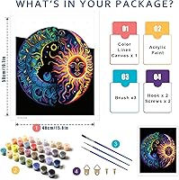 Vista 5 de HITO Pintura lunar por números para adultos, pintura por números para adultos principiantes, pintura solar por números para regalo, decoración