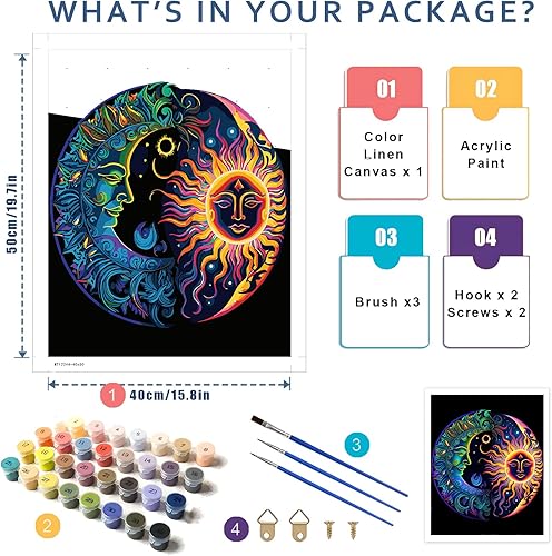 Miniatura 5 de Pintura lunar por números para adultos, pintura por números para adultos principiantes, pintura solar por números para regalo, decoración de pared