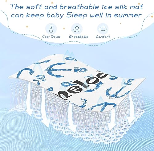 Miniatura 7 de Custom Anchors Crib Mattress Protector Pad for Boys Girls Baby Ice Silk Mat Bed Crib Mattress Pad Mat Cooling Mattress Topper for Pack N Play