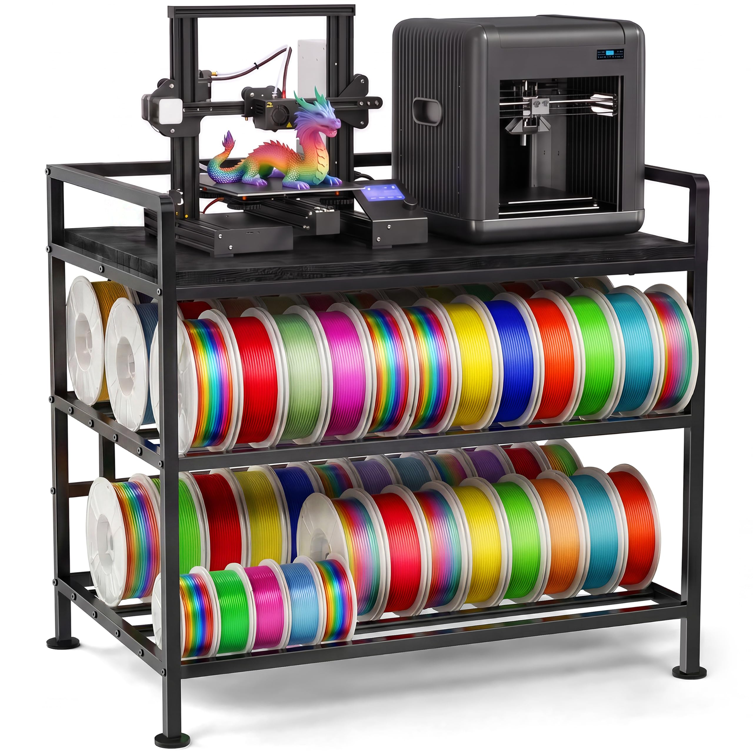 Supporto di Stoccaggio per Filamenti 3D da 840 x 550 x 760 mm Ripiano per Filamento per Stampante 3D a 3 Livelli con Contenitore per Filamenti e Ruote, per Ufficio e Officina, Nero