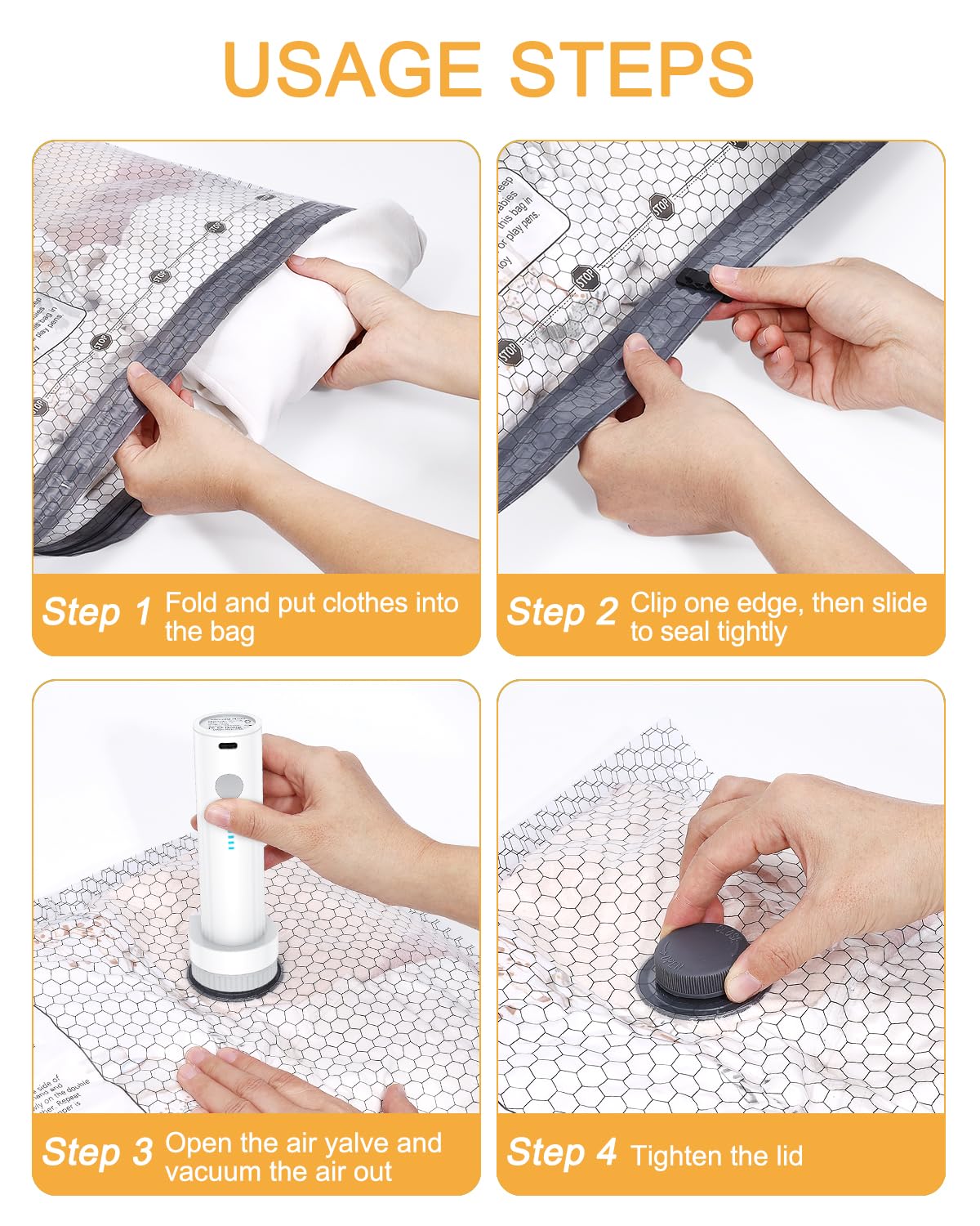 Vakuumbeutel für Kleidung Reisen, elektrische Reise-Vakuumbeutel mit Pumpe, wiederverwendbare platzsparende Beutel, Kompressions-Verpackungsbeutel für Kleidung, Bettwäsche, Kissen, Decken, 6