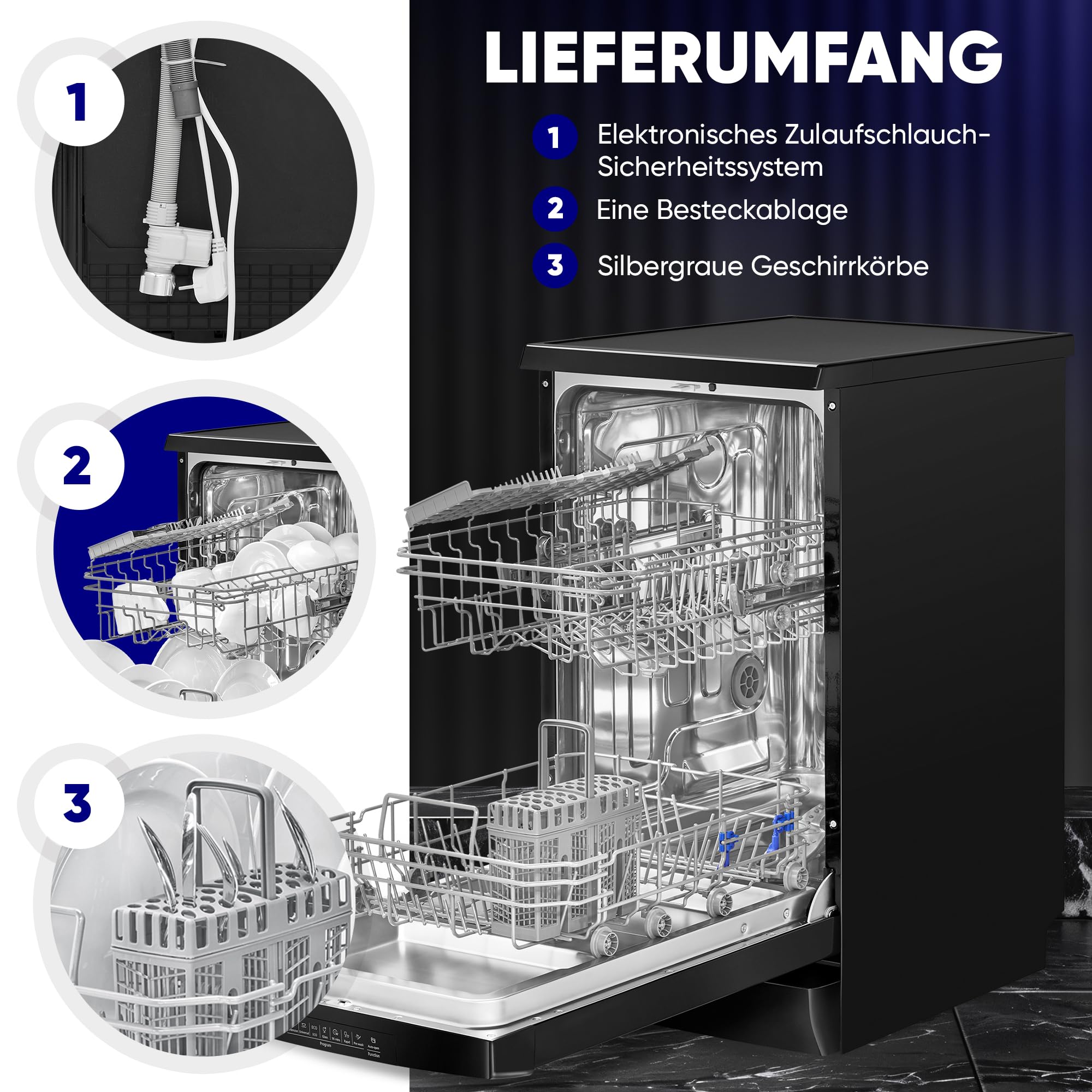 Bomann Geschirrspüler 45 cm 10 Maßgedecke Stand Unterbau 7 Programme 2 Sprühebenen Startvorwahl LED-Display GSP 7418 schwarz