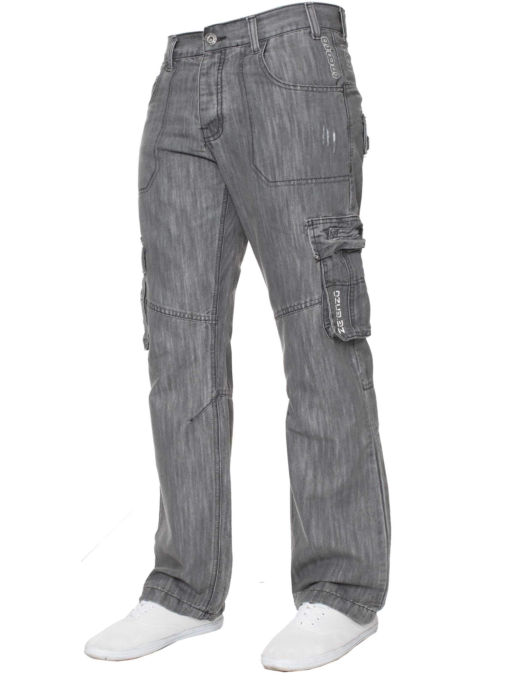 Enzo Men's Cargo Jeans - Grey - 44R