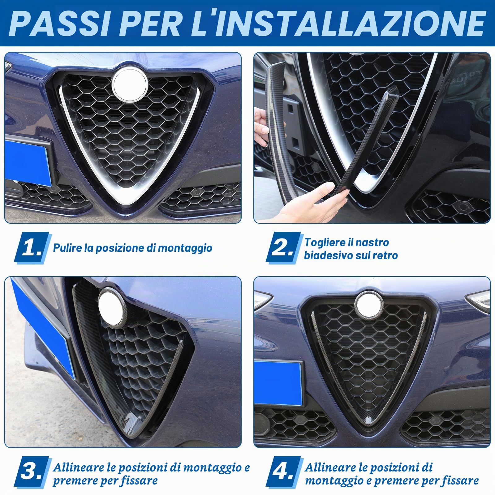 Carbon Fiber Style ABS plastica griglia anteriore decorazione telaio Trim per Stelvio 2017 2018 2019 2020 2021 2022 2023 2024 2025 pezzi