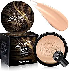 OETUIOW Mushroom Head Air Cushion Cc Cream - Nova Base De Maquiagem Facial Bb Atualizada Para Pele Madura, Corretivo Hidratante E Iluminador Longa Duração, Embalagem Dourada (Natural, 3,21 Onças (Pa