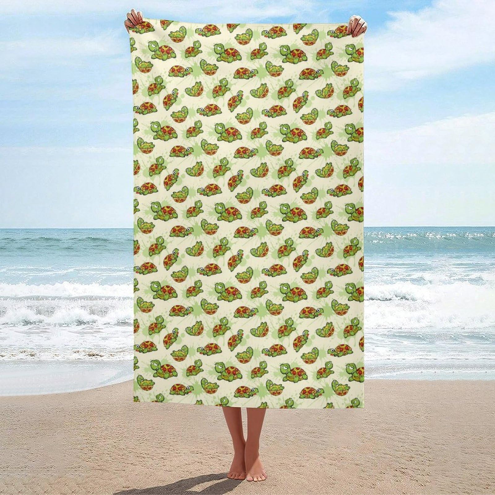 Anceky Bath Towel Quick-Dry Large Turtle Pizza Beach Towels Soft Absorbent Bath Towel for Travel Swimming Gym 31 X 51 in