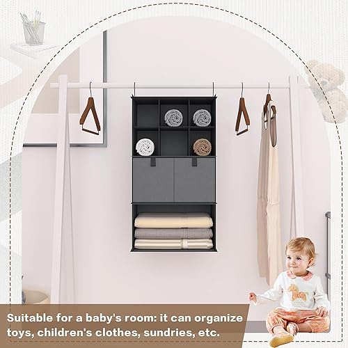Miniatura 7 de Organizador colgante de armario con 4 estantes, 2 cajones, organización y almacenamiento de armario, 6 compartimentos, organizador de ropa de