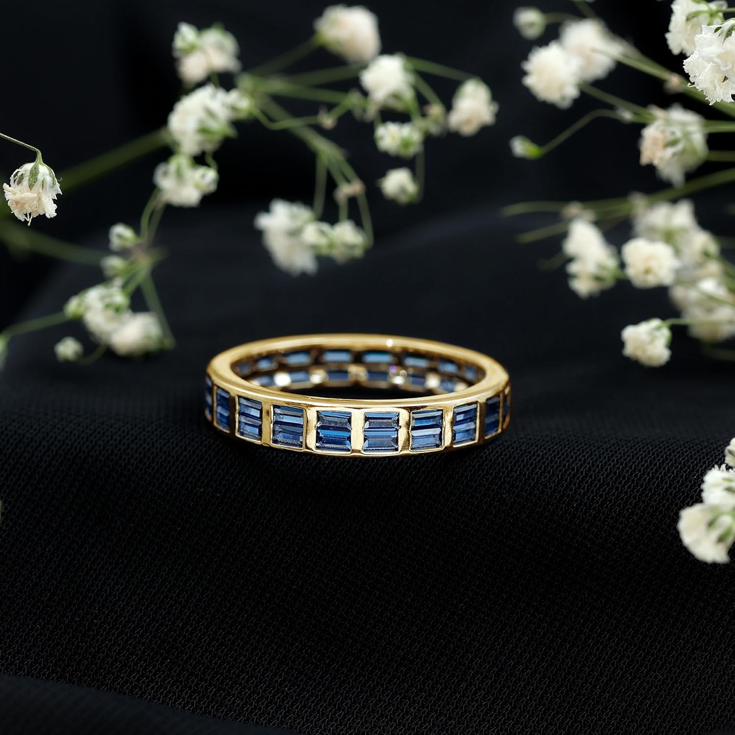 Certified Lab Grown Blue Sapphire Eternity Ring, AAAA Quality, Blue Sapphire Wedding Anniversary Band - Mothers Day Gift