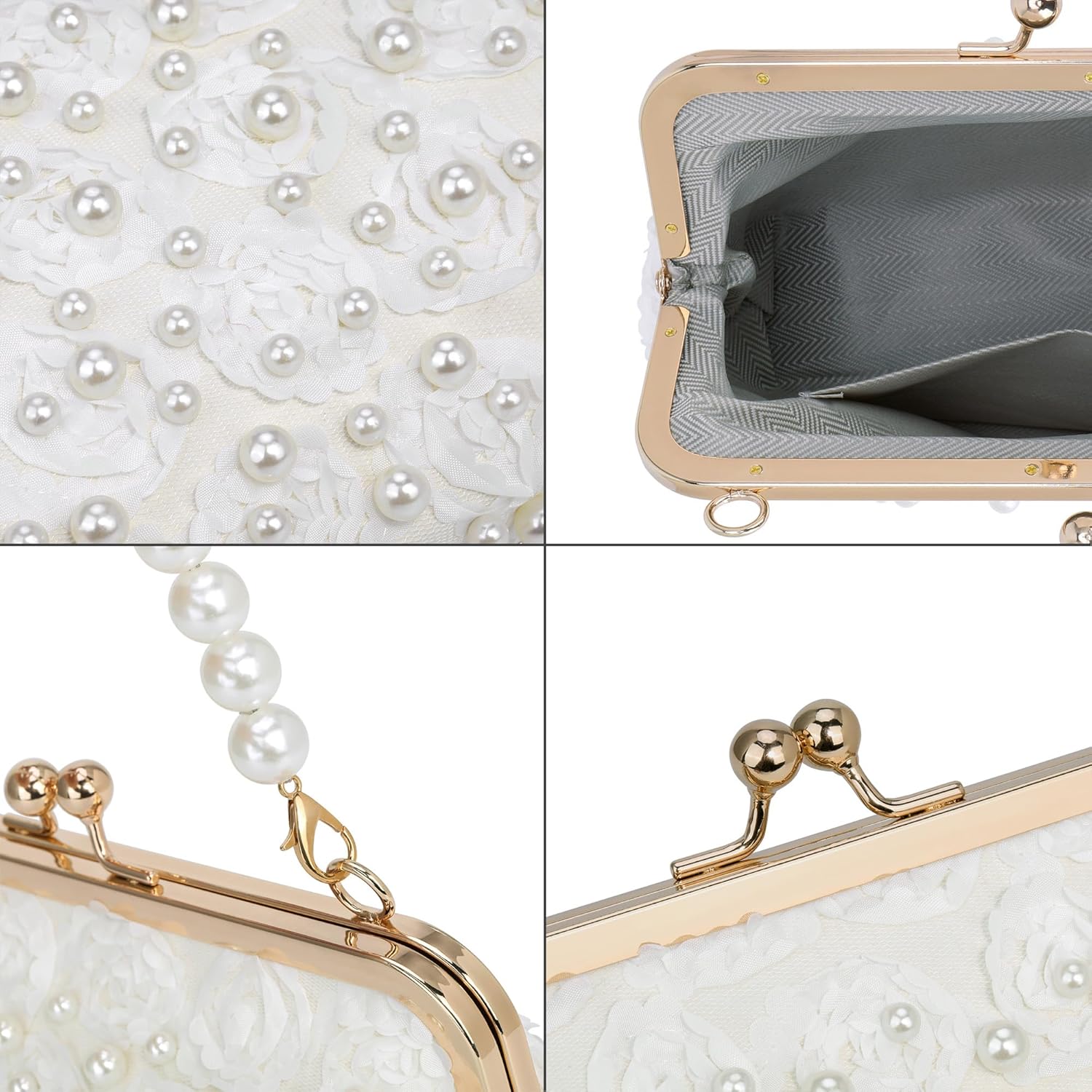 FALETO Pearl Clutch Bag for Women Evening Wedding Party Bridal Handbag Ladies Beaded Clutch Purse for Party - Image 5