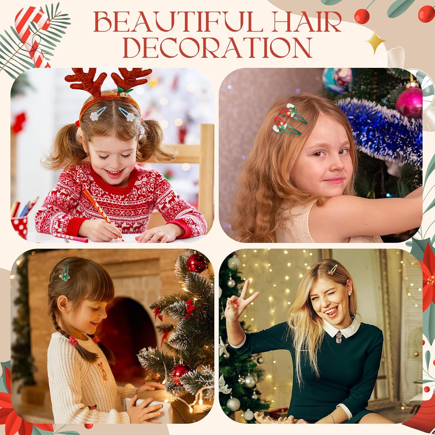 Hanaive 40 Pcs Christmas Hair Clips for Women, Christmas Hair Accessories Pins Santa Claus Snowman Stockings Reindeer Xmas Tree Santa Clips Birthday Party Gifts for Holiday Party Supplies image 5