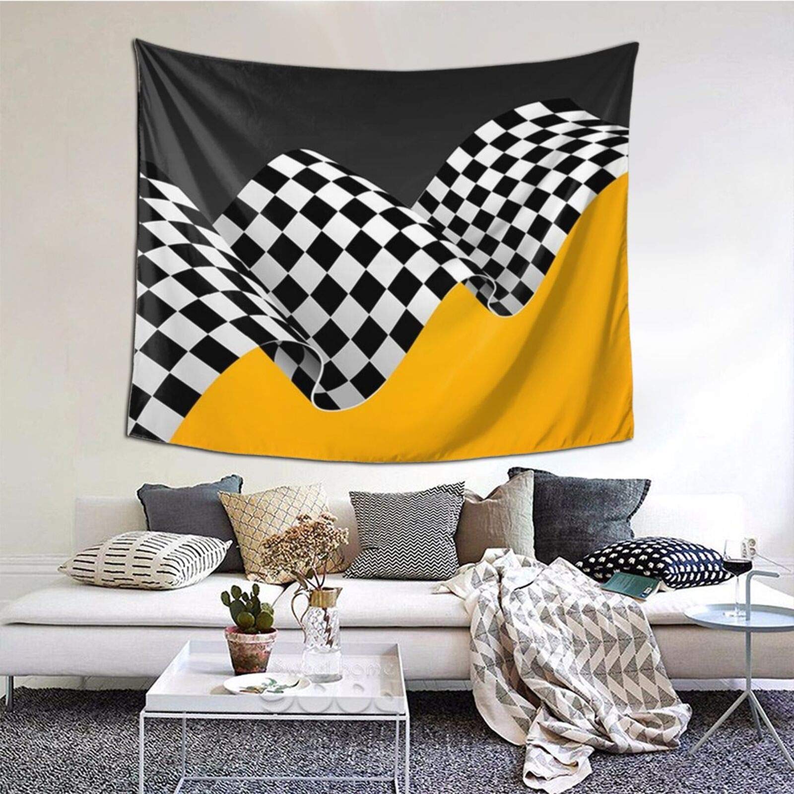 Bxfdc Tapestry Wall Hanging Checkered Racing Flag Space Yoursports Recreation Wall Blanket Wall Art for Living Room Bedroom Home Decor 152X130CM