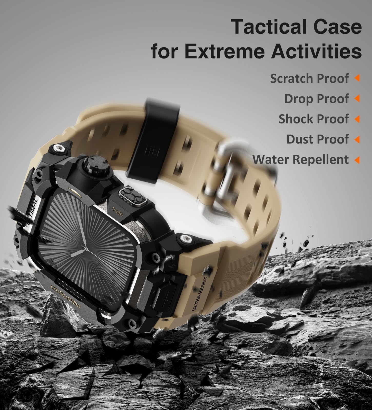 ULTIMAL Custodia robusta con cinturino per Apple Watch da 46 mm, compatibile con Apple Watch Serie 10, di grado militare, antiurto, per cinturino tattico da uomo (46 mm, giallo deserto)