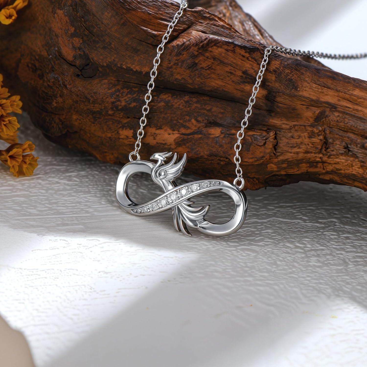 Diamond Phoenix Necklace for Women 925 Sterling Silver Phoenix Pendant Necklace Good Luck Animal Jewelry Gifts for Women