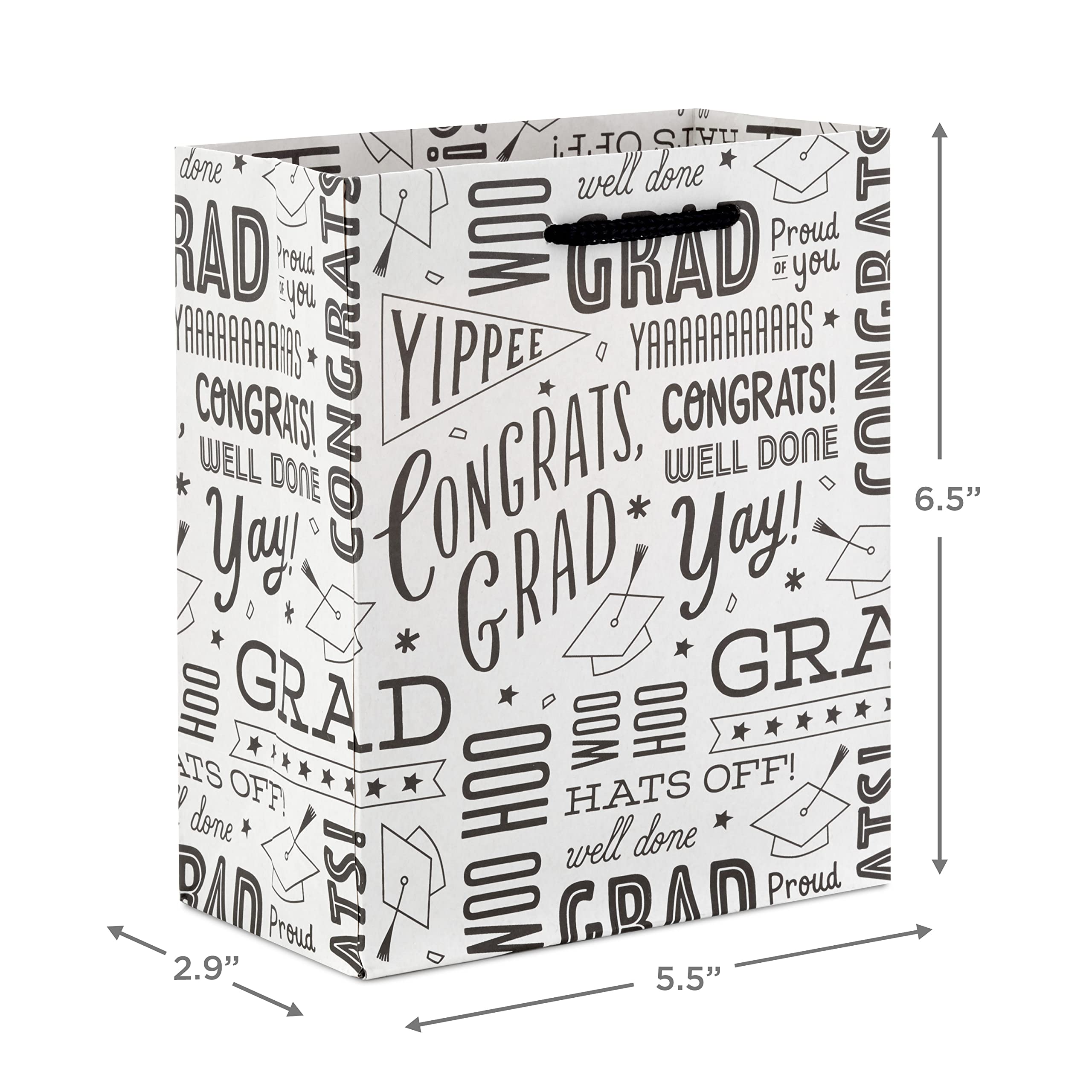 Hallmark 6" Small Graduation Gift Bag Bundle (8 Bags, 2 Designs: Kraft Congrats, Grad, Black and White) for High School Graduates, Preschool, Kindergarten, College, Open House Party Favors