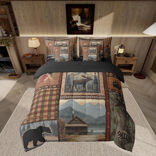 Feelyou Rustic Cabin Deer Comforter Set with Sheets Queen Size Kids Wild Animal 