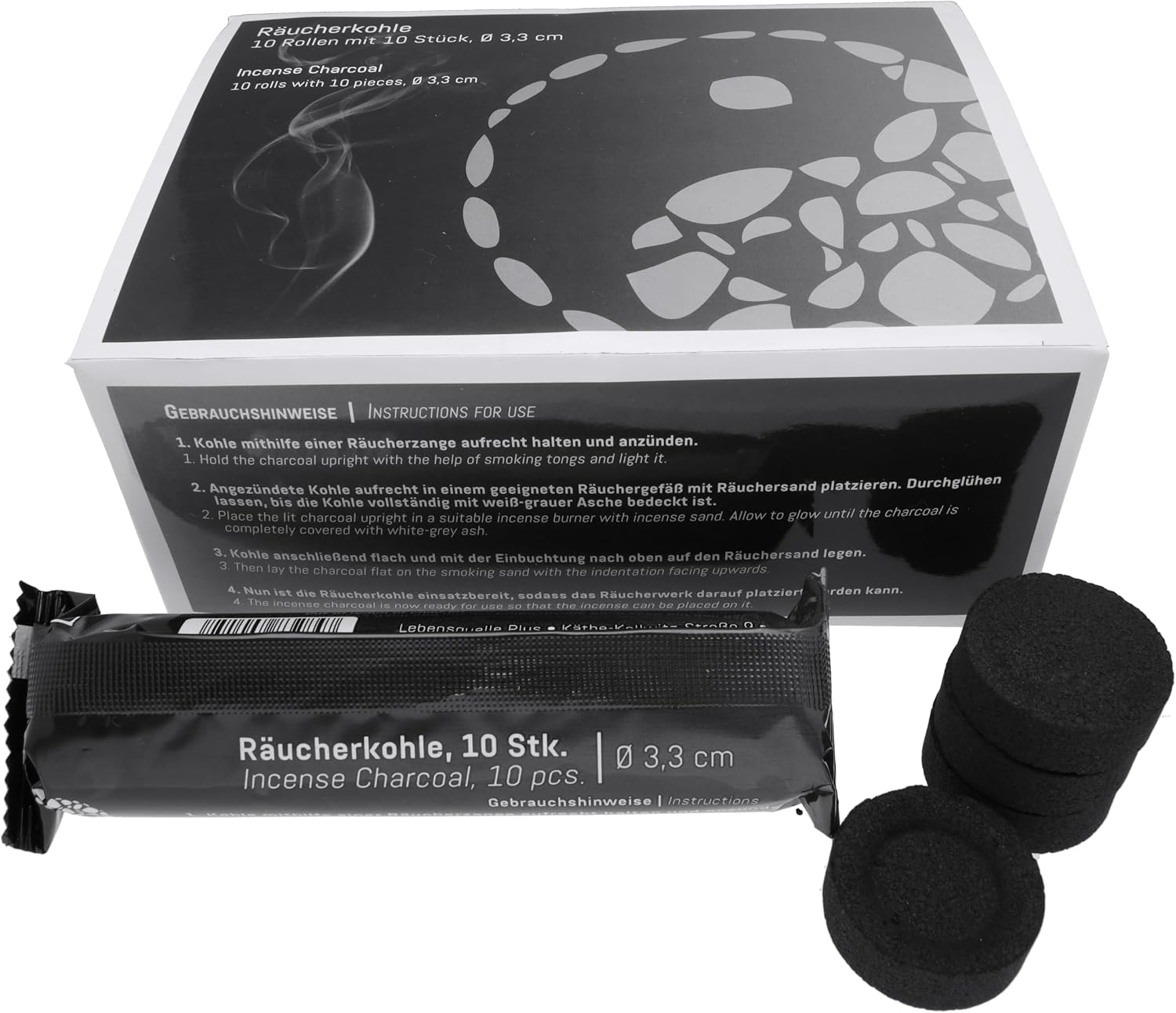 Coconut Charcoal 33 mm Large Pack 10 Rolls 100 Tablets with Tray