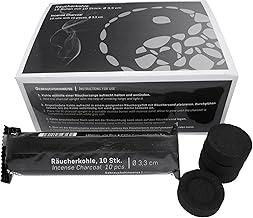 Smoking Charcoal 33mm - Large Pack of 10 Rolls (100 Tablets) | Self Igniting Charcoal Tablets with Incense Encrusting | Uniform Embers for Resins and Herbs | Black Rolls in