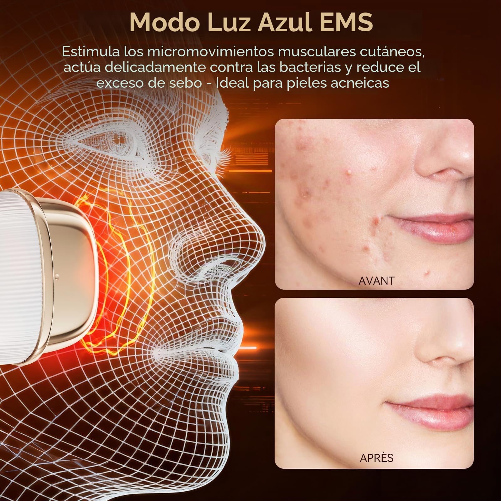 ANLAN Mini Radiofrecuencia Facial, 24K Oro RF Aparato Reafirmante y Antiarrugas, EMS Masajeador Facial Antienvejecimiento, 3 Modos, 3 Niveles, IPX6