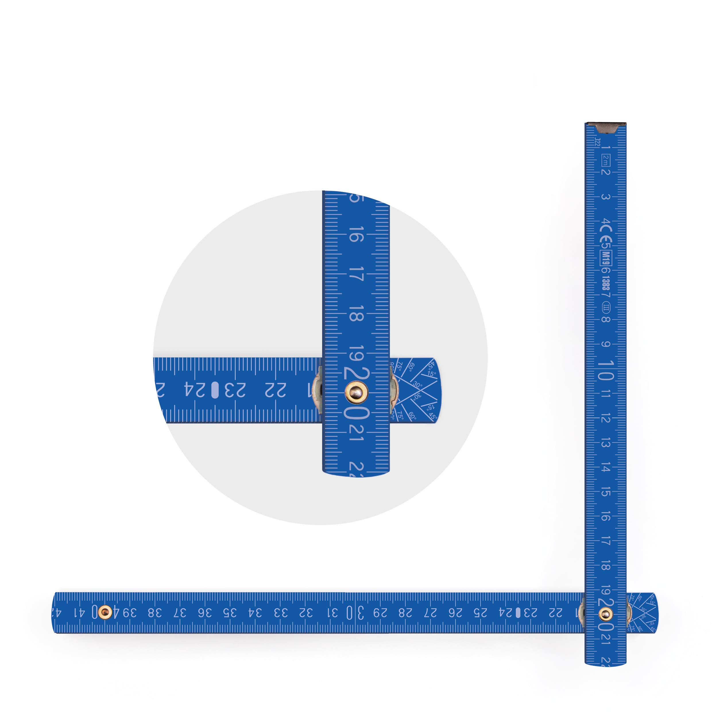 Regla plegable de madera Metrie™ BL52 | Regla plegable de 2 m de largo | Regla métrica con graduación dúplex - Azul claro y blanco