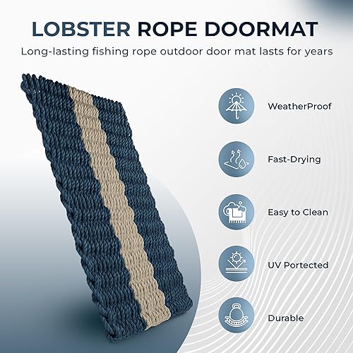 Miniatura 4 de Tapete para puerta de exterior, el tapete original de cuerda de langosta, tapete para todo tipo de clima, tapete tejido de cuerda náutica, tapetes