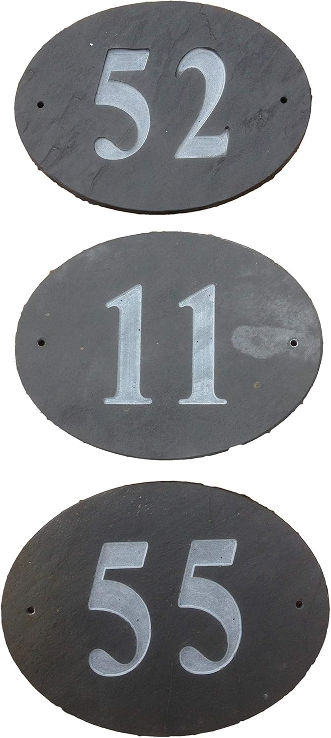 OVAL NATURAL GREY SLATE HOUSE DOOR NUMBER 7" x 6" DEEPLY ENGRAVED