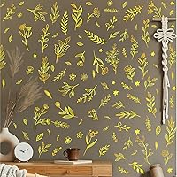 Vista 10 de Kazova Calcomanías de pared de hojas florales, calcomanías de pared de flores silvestres negras, ramo de plantas botánicas, calcomanías de pared