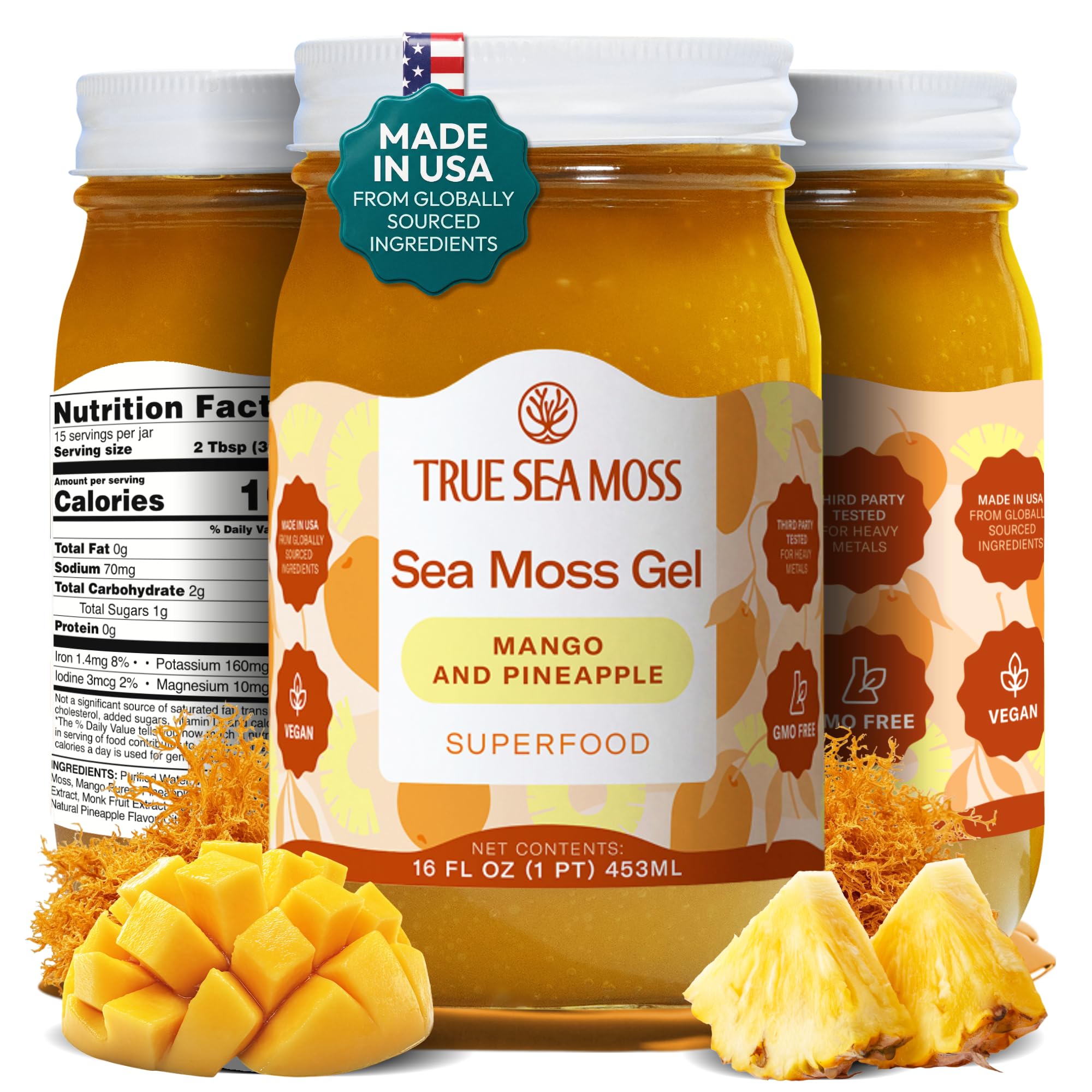 TrueSeaMoss Sea Moss Gel – Wildcrafted Seamoss with Fruits – Jams & Jellies – Mango/Pineapple, Pack of 1 (Labels may Vary)