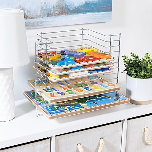 Miniatura 9 de Melissa  Doug Estante de almacenamiento de rompecabezas de alambre de metal de lujo para 12 rompecabezas pequeños y grandes