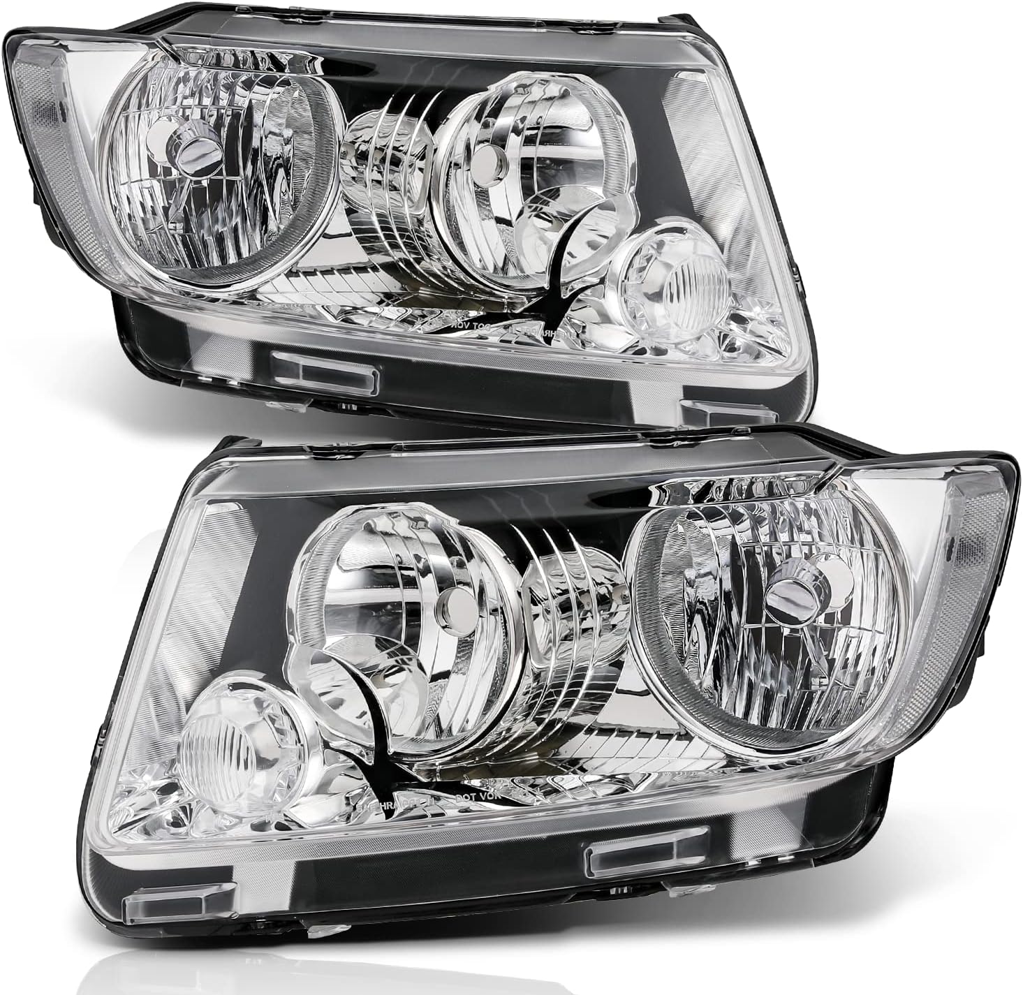 M-AUTO Left & Right Headlights Assembly Compatible with 11-13 Jeep Grand Cherokee Driver and Passenger Side, Factory Style Chrome Housing Clear Lens Clear Corner Head Lights